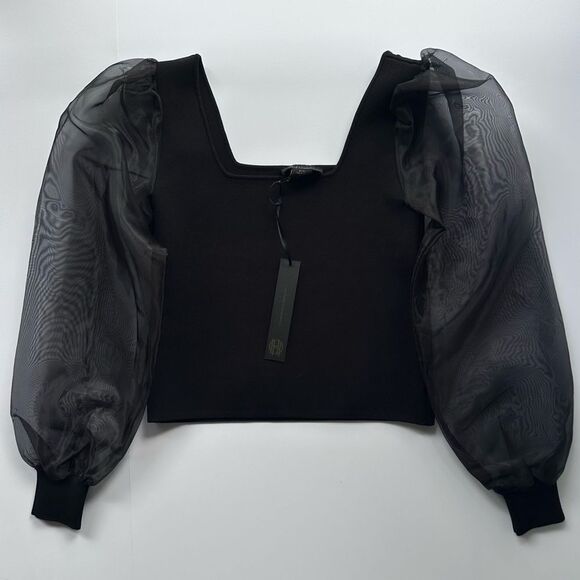 House of Harlow 1960 Tops - NWT House of Harlow 1960 Black Knit Stretch Sheer Puff Sleeve Top XS